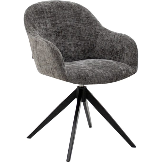 KICK® MATT Draaibare Eetkamerstoel – 360° Auto-Return – Met Armleuningen – Textuurstof – Donkergrijs