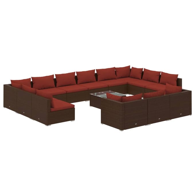 vidaXL - 14-delige - Loungeset - met - kussens - poly - rattan - bruin