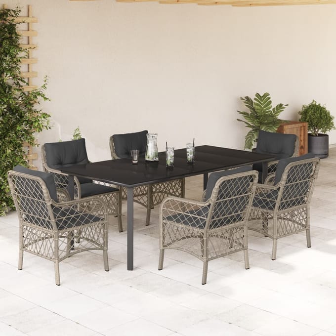 vidaXL - 7-delige - Tuinset - met - kussens - poly - rattan - grijs