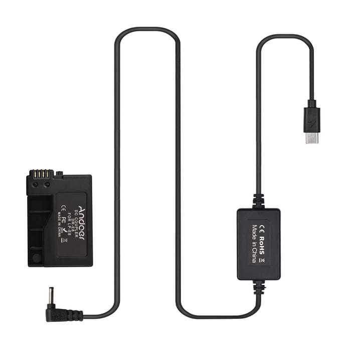 Andoer PD USB Type-C-kabel naar DR-E8 Dummy-batterij DC-koppeling LP-E8 Vervanging voor Canon EOS Rebel zwart