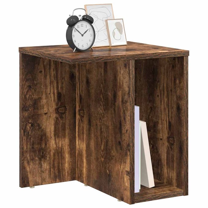vidaXL - Bijzettafel - Gerookt - eiken - 37 - x - 32 - x - 40 - cm - Bewerkt - hout