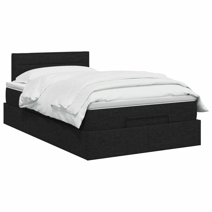 vidaXL - Ottoman - bed - met - matras - met - hoofdeinde - Zwart - 120 - x - 190 - cm - Stof