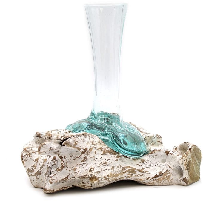 Gesmolten Glas op Hout - Medium - Vaas - 24x16x12cm