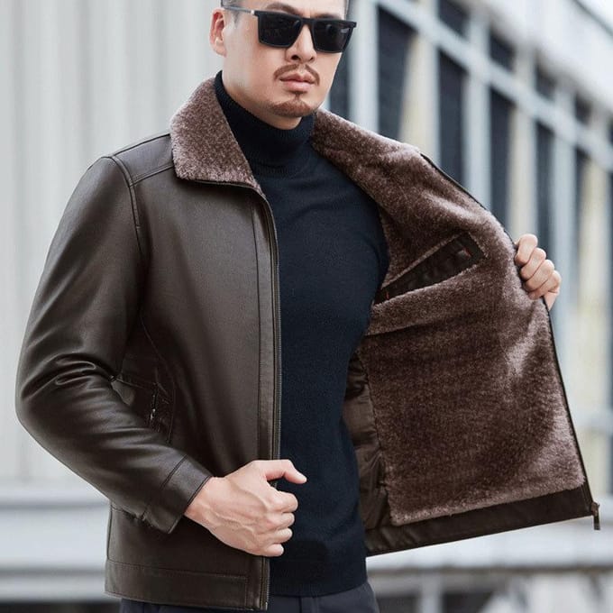 Veste en cuir pour homme d'âge moyen et âgé 4XL black