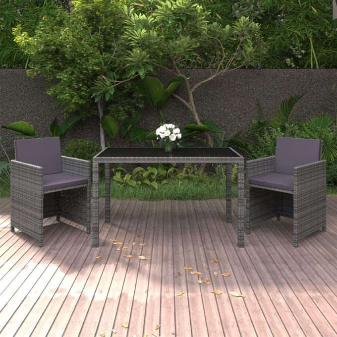vidaXL - 3-delige - Tuinset - met - kussens - poly - rattan - grijs
