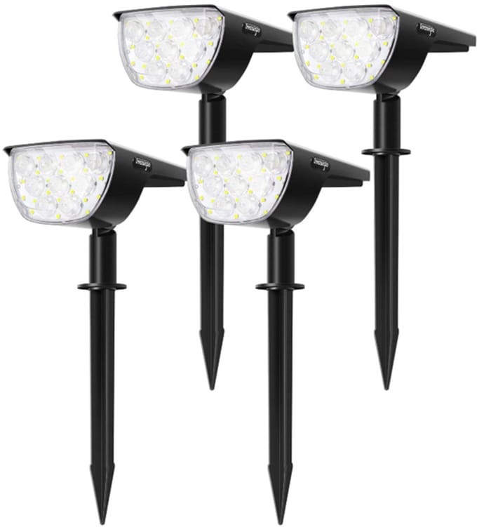 Solar Tuinspot 30 LED – 4 Stuks – Warmwit (3000K) – 3 Lichtstanden – IP65 Waterdicht – Auto Aan/Uit