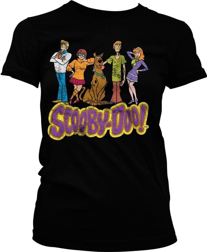 Team- Scooby Doo -T-shirt in distressed-stijl voor dames, zwart