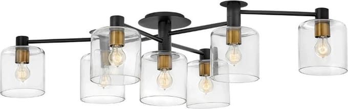 Hinkley LED Plafondlamp Axel | 7X E27 Max 60W | Dimbaar | Black with Heritage Brass