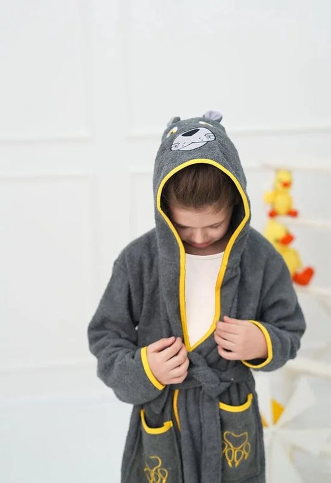 Kinderbadjas - Diervorm - Panter Katoenen - Antraciet - 9/10 Jaar