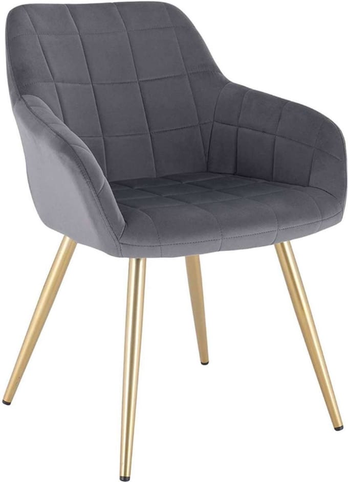 Eetkamerstoel - Velvet Grijs/Goud - Met armleuning - Fauteuil stijl - Set van 1