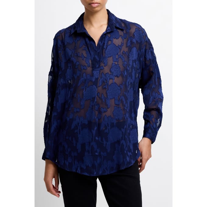 French Connection Burnout Satin Popover Midnight Taglia: 10 | Maglie a manica lunga Outlet | Donna