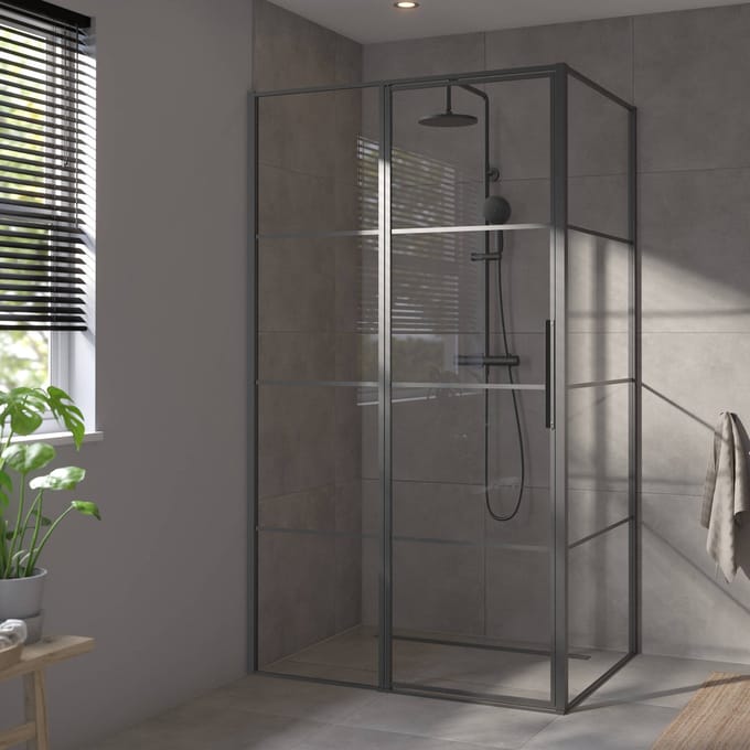 Saqu Devine industriële douchecabine met draaideur incl. antikalk 120x80x210cm mat zwart
