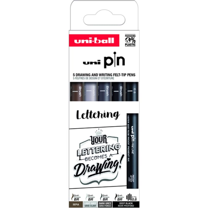 Fineliner Uni-ball Pin Musthave Handlettering set à 5 stuks assorti