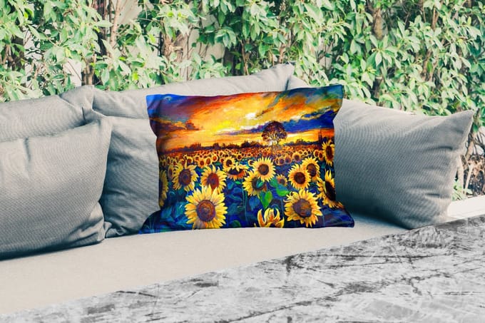 Buitenkussens - Tuin - Schilderij - Bloemen - Olieverf - Zonnebloem - 50x30 cm