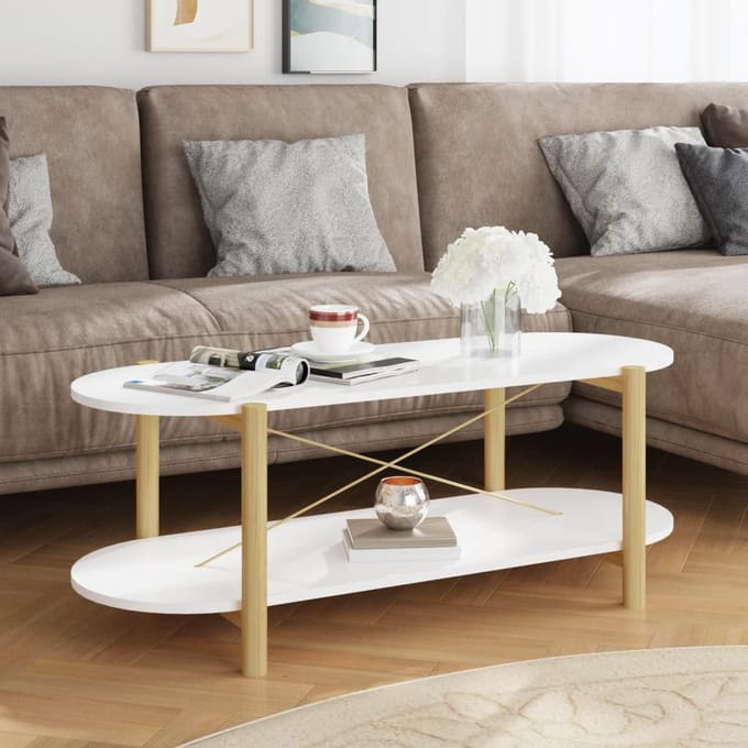 vidaXL - Salontafel - 110x48x40 - cm - bewerkt - hout - wit