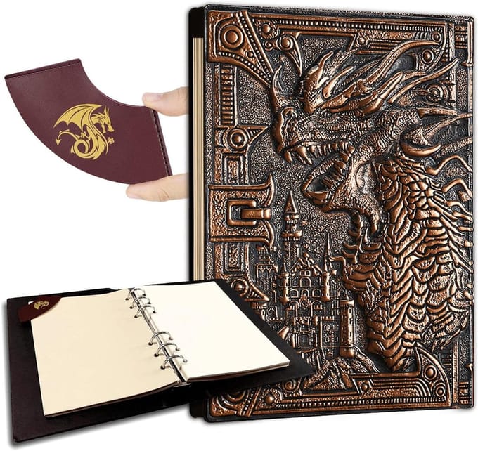 D&D Notitieboek - Rollenspel Journal - Avonturen Opschrijven - 3D Draken Design - 400 Pagina's - Bruin