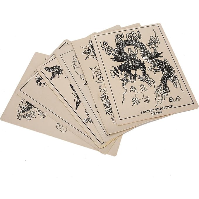 6 stuks Tattoo Oefenhuid Rubber Tattoo Training Body Art Tool met Patronen beige