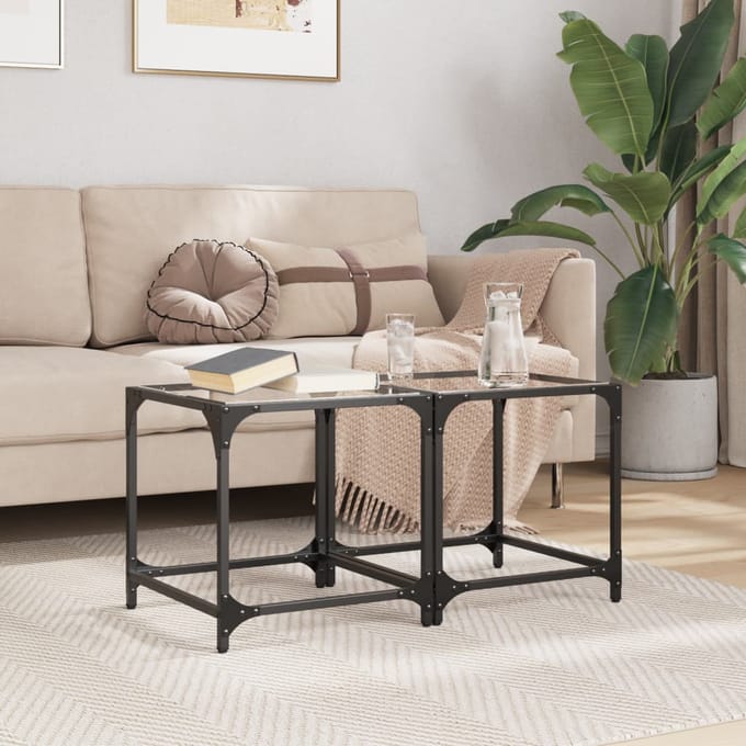vidaXL - Salontafels - 2 - st - met - transparant - glazen - blad - 40x40x40 - cm - staal