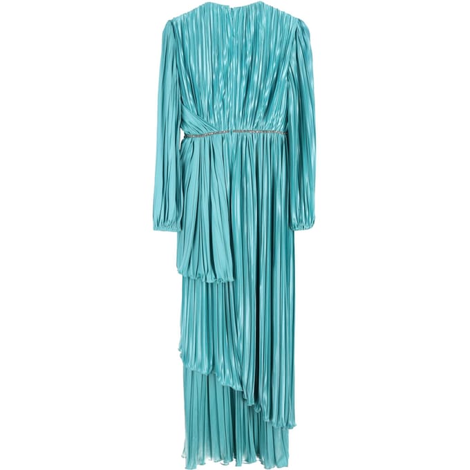 Gucci Kristallen Versierde Geplooide Drapé Jurk In Blauwe Zijde