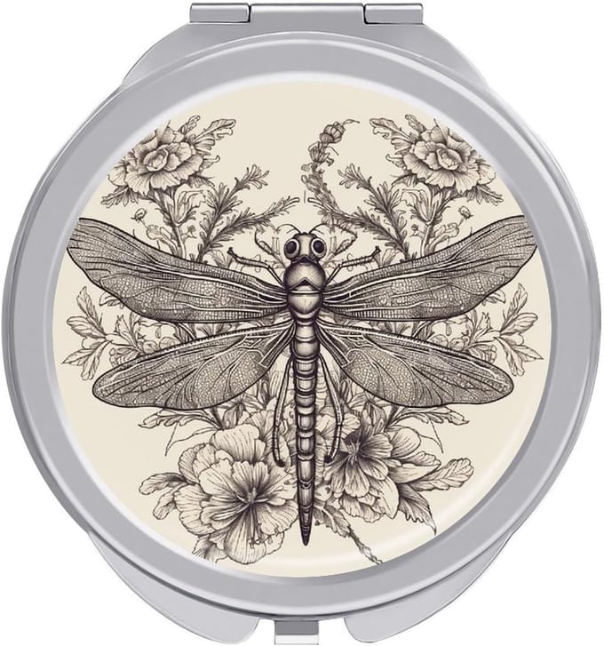 Make-up spiegel - Compacte spiegel - Snel bijwerken - Handgetrokken bloemenprint - 15x9.5 cm - Zilver