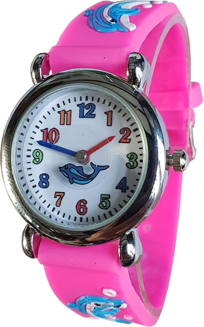 Fako® - Kinderhorloge - 3D - Dolfijntjes - Fuchsia