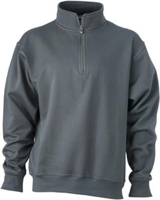 James and Nicholson Uniseks werkkleding Half Ritssweatshirt (Koolstofgrijs)