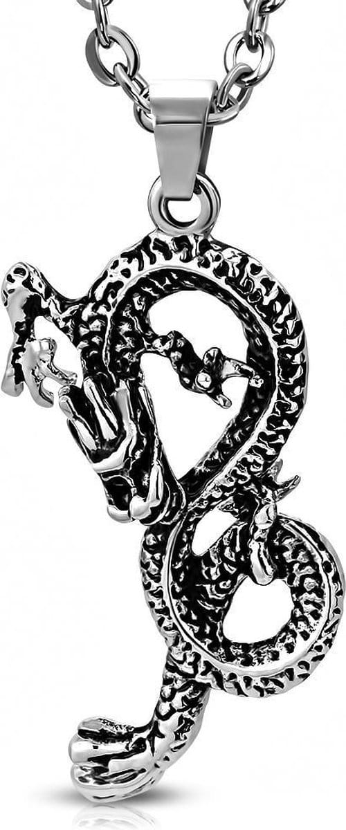 Amanto Ketting Dayrian - 316L Staal - Draak - Symbool - 38x40mm - 60cm