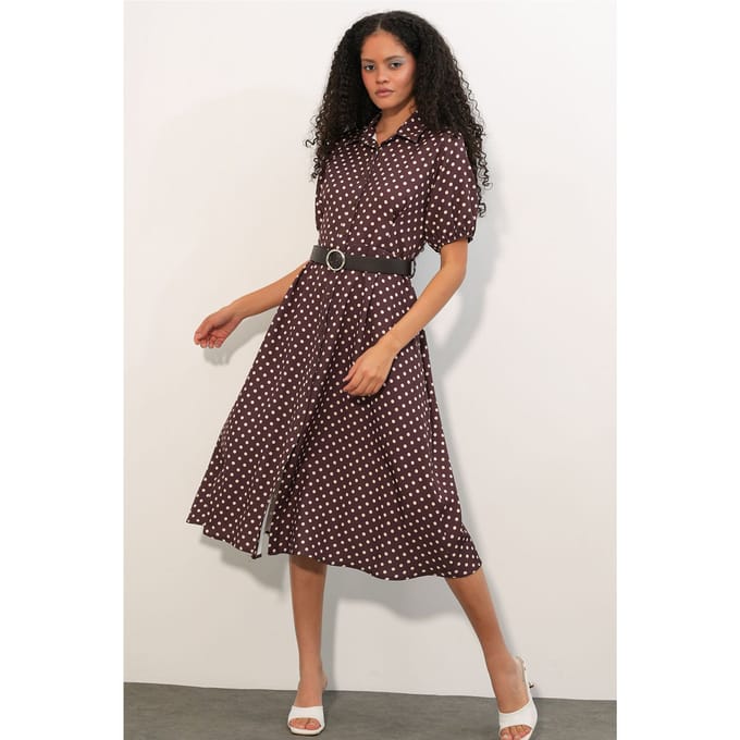 Gestipte Midi Hemdress met Ceintuur