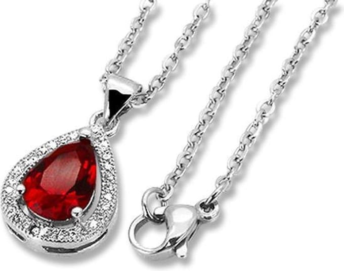 Amanto Ketting Danley Red - 316L Staal - Druppel - 18x12mm - 49cm