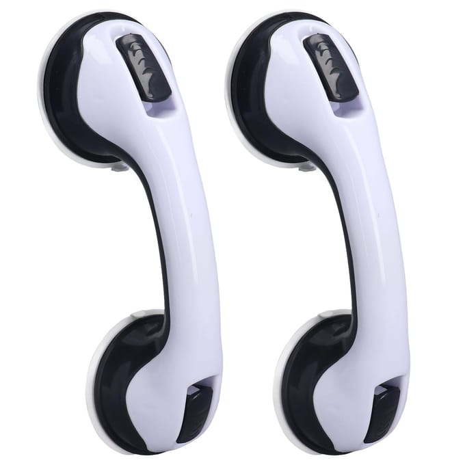 2 stuks Douchehandgreep Gebogen Design Dubbele Vergrendeling Veiligheid Gereedschapsloze Installatie Plastic Douchesteun white