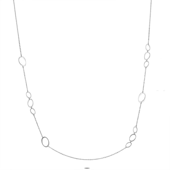 Twice As Nice Halsketting in edelstaal, lange ketting, open ovalen 80cm+5cm