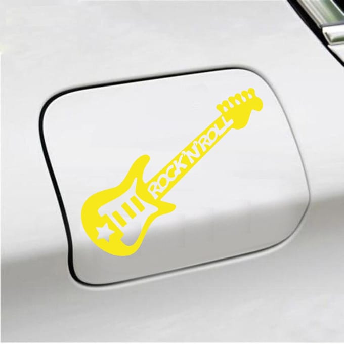 Bumpersticker - Gitaar Rock N Roll - 10,4 X 14,8 - Geel