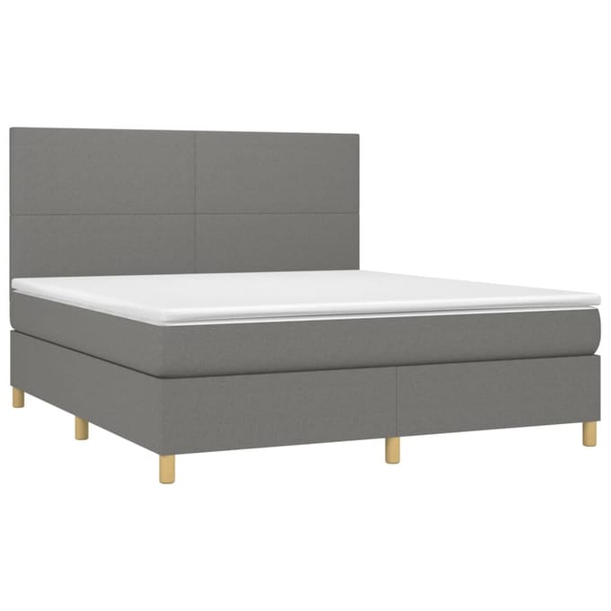 vidaXL - Boxspring - met - matras - en - LED - stof - donkergrijs - 160x200 - cm