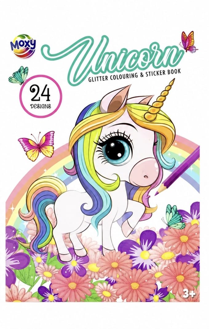 Kleurboek A4 Unicorn Eenhoorn 24x - Glitter