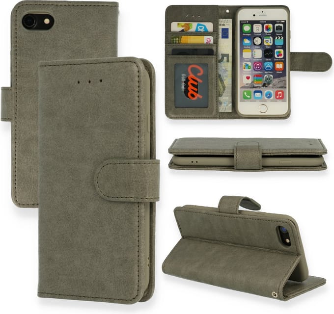 HB Hoesje Geschikt voor Apple iPhone SE 2022 & SE 2020 - Grijs - Luxe Portemonnee Book Case