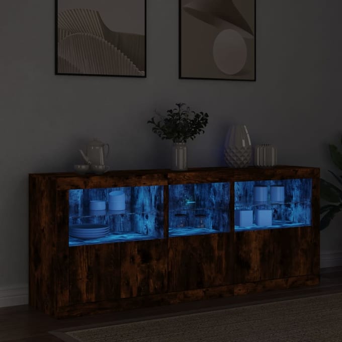 vidaXL - Dressoir - met - LED-verlichting - 162x37x67 - cm - bruin - eiken