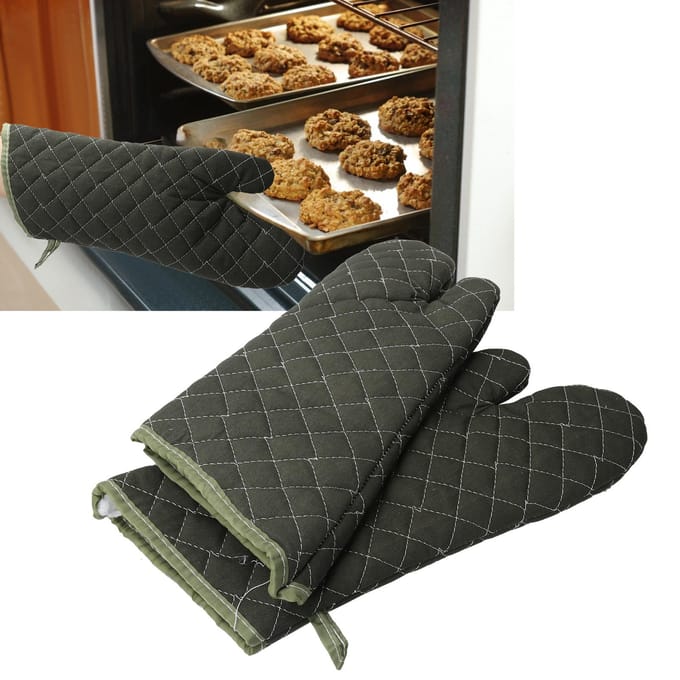 Bakwanten Groen Katoen Dik Hittebestendige Handschoenen voor Elektrische Oven Keukenaccessoire black