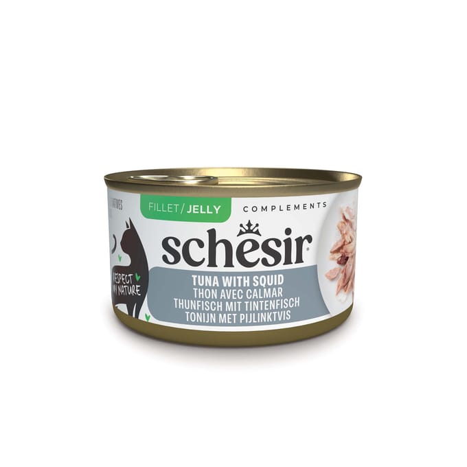 12x70g Schesir Complements in Gelee Thunfisch mit Tintenfisch Katzenfutter nass