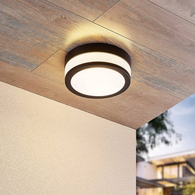 Lindby - Plafondlamp badkamer - 2lichts - Glas, metaal - H: 9 cm - E27 - opaalwit, matzwart