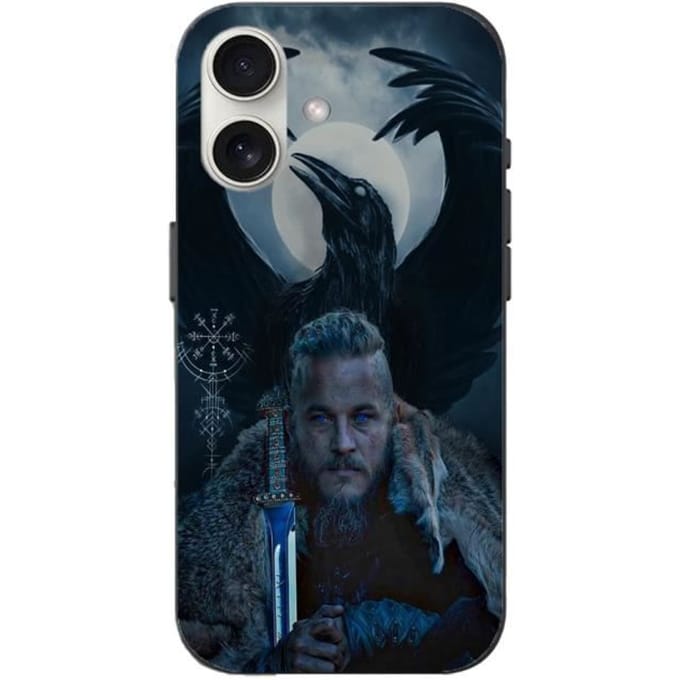 Coque Iphone 16 Plus - Vikings - Ragnar Lothbrok - Noir - Souple - Corbeau