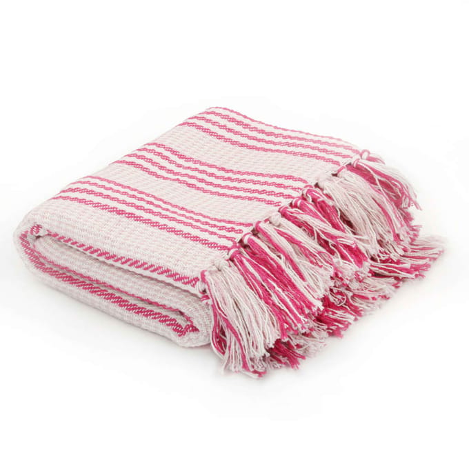 vidaXL - Plaid - strepen - 125x150 - cm - katoen - roze - en - wit