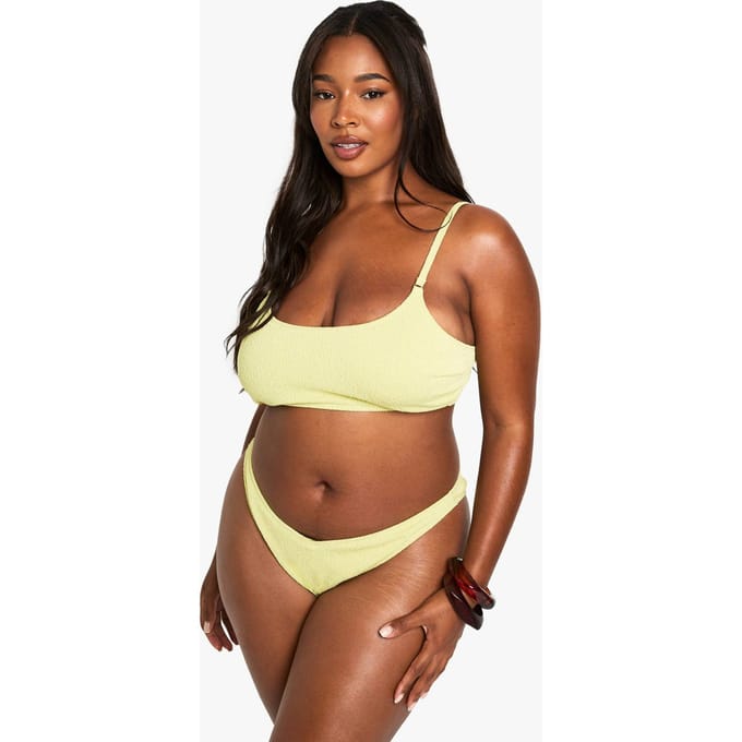 boohoo Dames Plus Swimwear Essentials Crinkle V-Front Bikini-Broekjes | Olive | Maat: 16