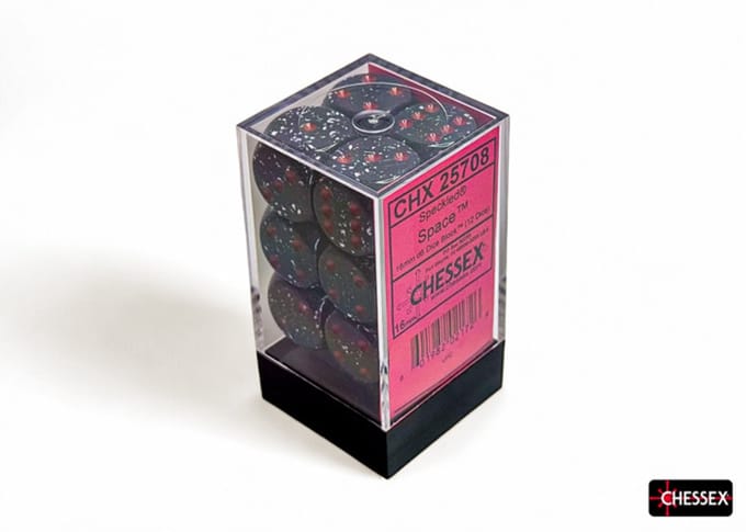 Chessex Space gespikkeld D6 16mm Dobbelsteen Set (12 stuks)