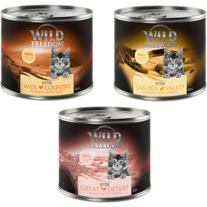 6x200g Kitten Gemengd Pakket (3 smaken) Wild Freedom Kattenvoer