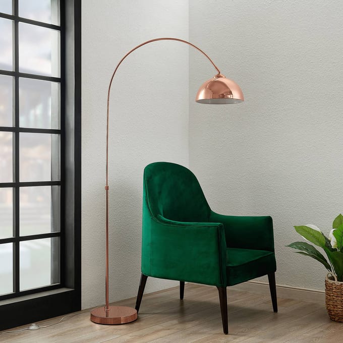 Lindby - booglamp - 1licht - IJzer - H: 183 cm - E27 - koper