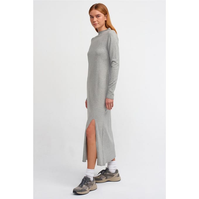 Geribbelde Col Midi-jurk