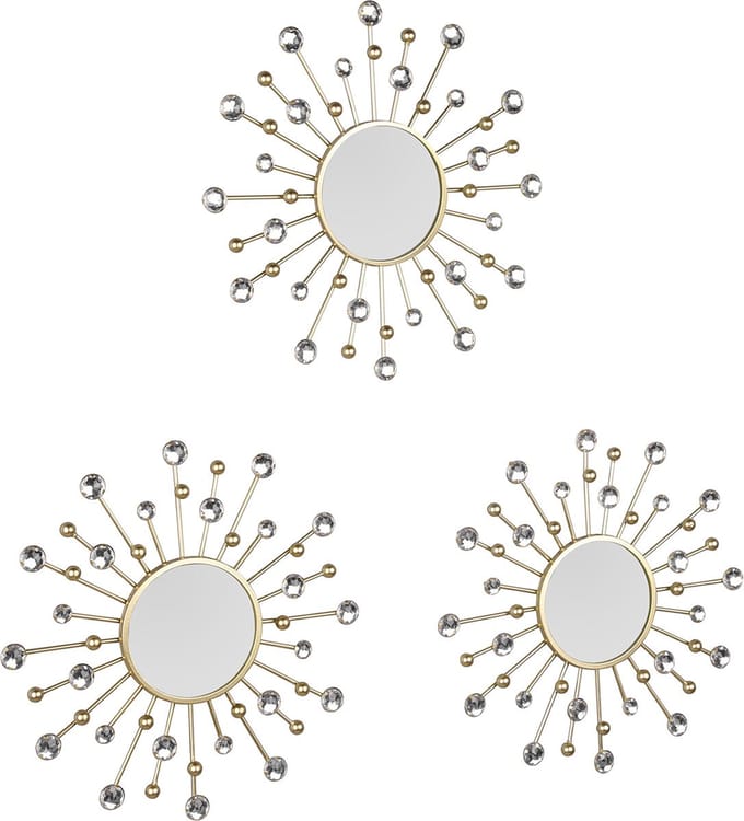 Spiegel Set - Livion Mendy - Ø25.5cm - 3 Stuks Hangspiegels in Frame - Goud