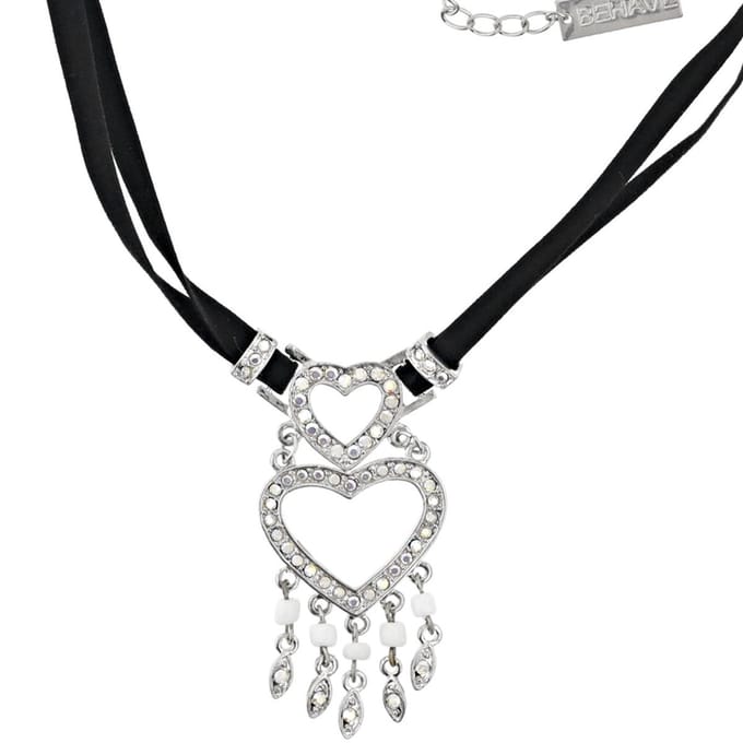 Behave - Zwarte choker ketting - Glamoureus accent met hartdetails