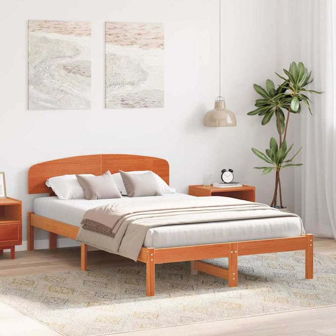 vidaXL - Bedframe - Wasbruin - 140 - x - 190 - cm - Massief - grenenhout