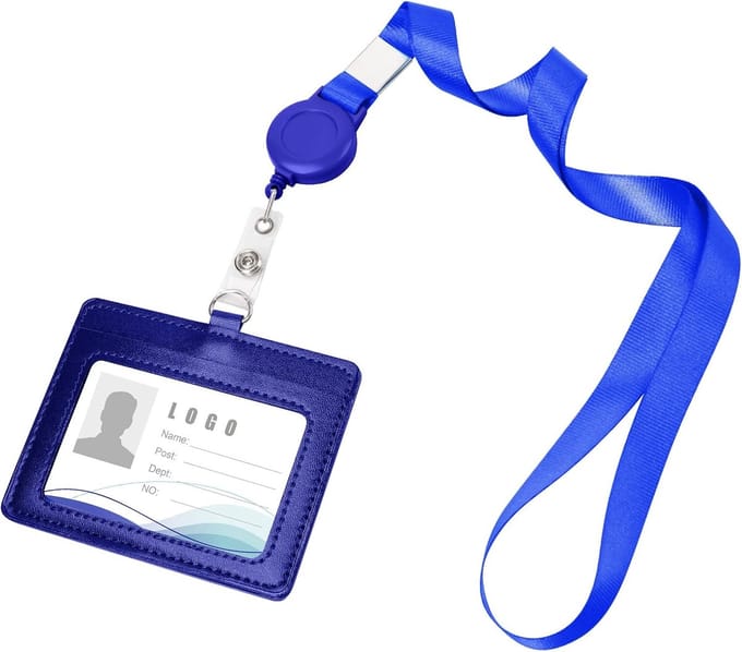 ID Badge Houder - Pasjeshouder - Werk School Reizen - Uitschuifbaar Transparant - 10.5 x 8.5 cm - Donkerblauw